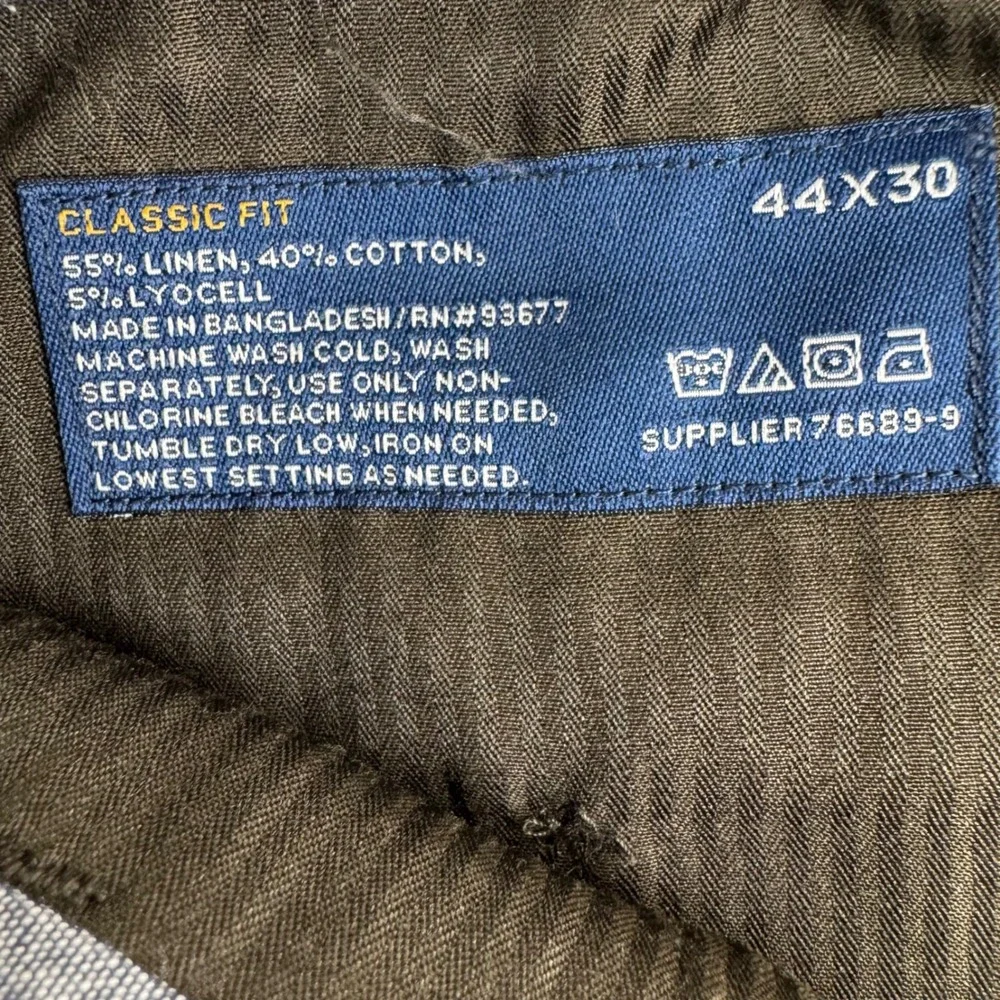 Stafford Linen Blend Trousers Mens 44x30 Brown Classic‎ Fit Flat Front Pants